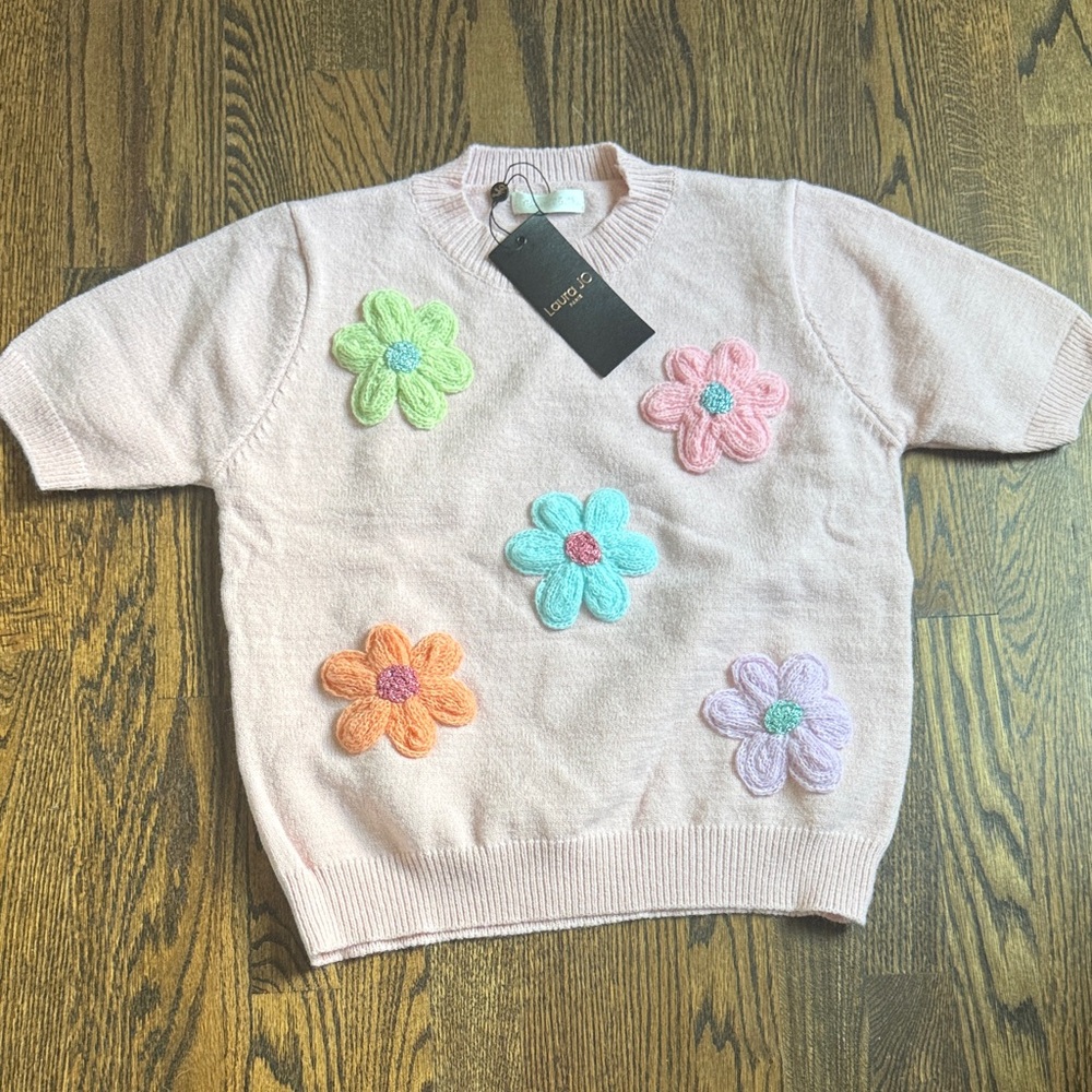 Pastel Pink Floral TOP - Multicolor Flowers
